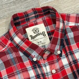 Roebuck & Co Mens Red Plaid Long Sleeve Button Down Cotton Shirt‎ Large L
